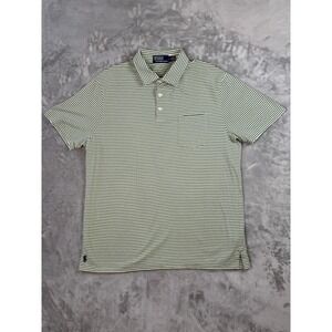 Polo Ralph Lauren Polo Shirt Men L Green White Striped Pocket Preppy Classic